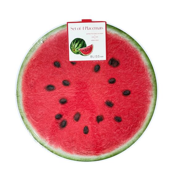 New Thick Round Summer WATERMELON Slice Placemats W/ Cork Backing 15in Set of 4 - Picture 1 of 9